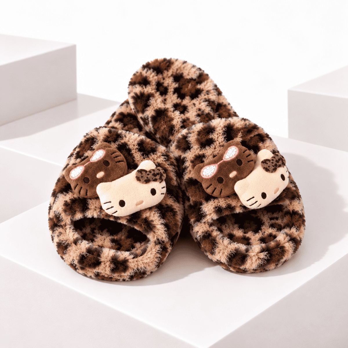 Hello Kitty Fuzzy Leopard Print Slippers